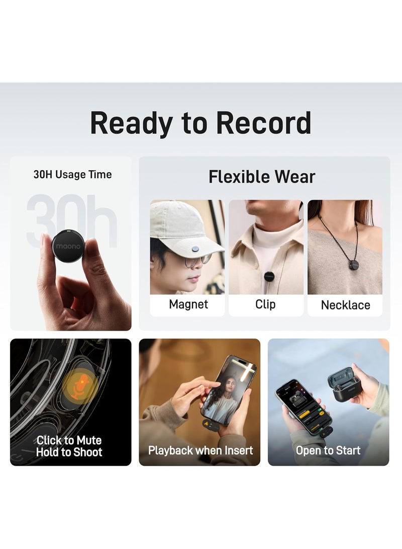 ماونو ميكروفون لاسلكي صغير من MAONO لأجهزة iPhone 17/16/15/Android/الأجهزة اللوحية، مزود بمنفذ USB-C، يدعم دقة 48 كيلوهرتز و24 بت، ومدى يصل إلى 300 متر، وفلتر صوتي، وخاصية إلغاء الضوضاء، وعمر بطارية يصل إلى 30 ساعة، مثالي لتسجيل الفيديو والبث المباشر - Wave T5 - Image 4